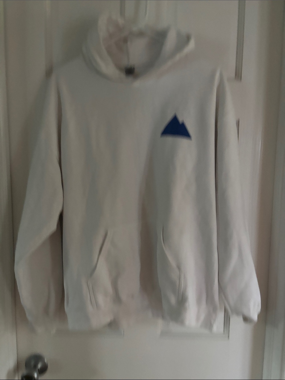Gildan White Crewneck Sweatshirt with Blue Triangle Logo